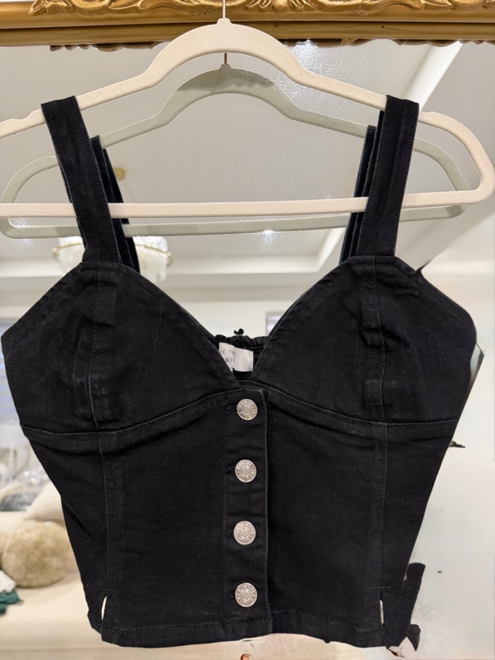 Black Denim Crop Top with Front Button Detail Women’s Bustier - Size Small